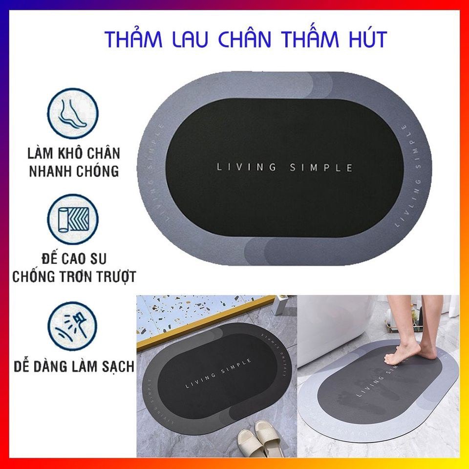 Thảm Lau Chân, Chùi Chân Phòng Khách Nhà Tắm Lông Mềm Mại Siêu Thấm Siêu Thấm Hút Đế Chống Trơn Trượt Size 45X65cm