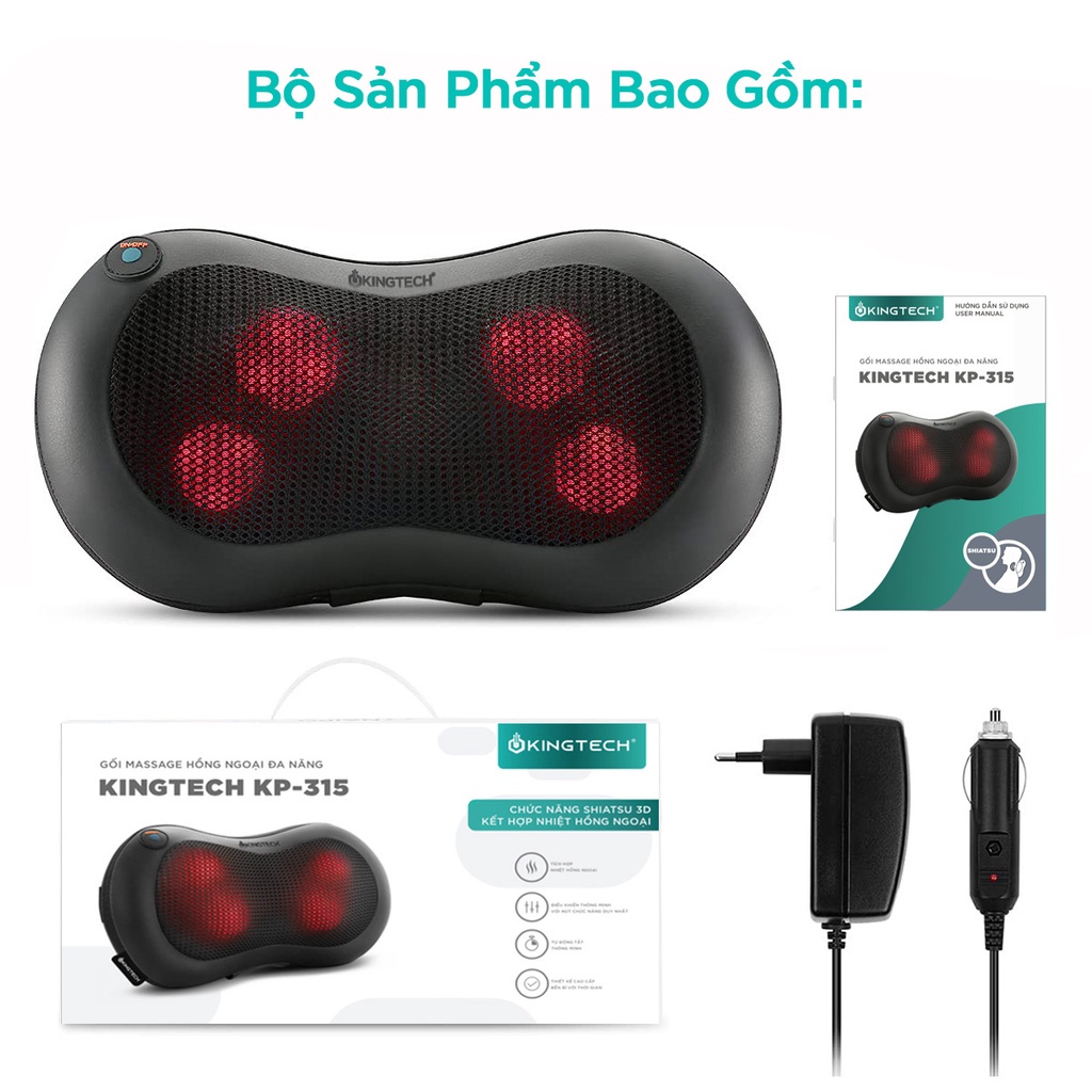 Gối Massage Nhiệt Hồng Ngoại KP-315 - 4 Bóng Xoay - Chuyên Sâu Cổ Vai Gáy - Chính Hãng KINGTECH - Bảo Hành 12 Tháng
