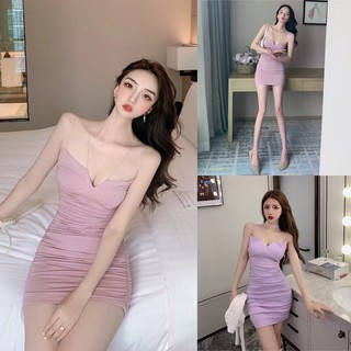 Đầm Quảng Châu 2 dây body tím trơn thun