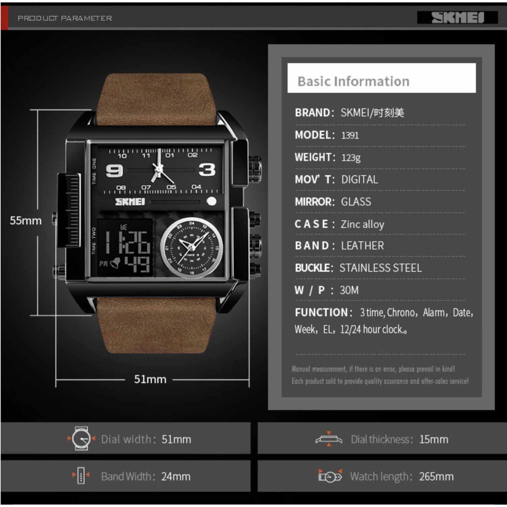 Đồng hồ nam chính hãng cao cấp SKMEI dây da xịn, mặt chữ nhật sang trọng, số giờ điện tử và truyền thống đôc đáo SKCN01 | BigBuy360 - bigbuy360.vn