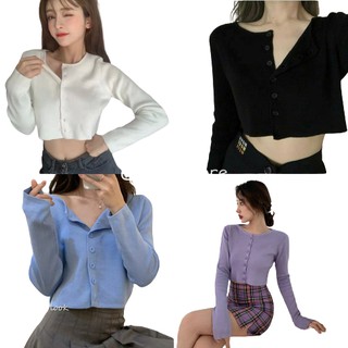 Áo croptop | áo croptop tay dài yan cổ tim phối khuy unisex, siêu xinh xắn, nhiều mẫu