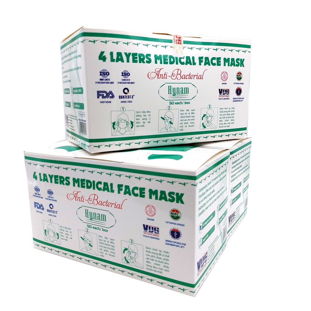 Khẩu trang y tế 4 lớp Hynam - Giấy lọc kháng khuẩn - Hiệu suất lọc BFE 97% - (50 cái/ hộp) | BigBuy360 - bigbuy360.vn