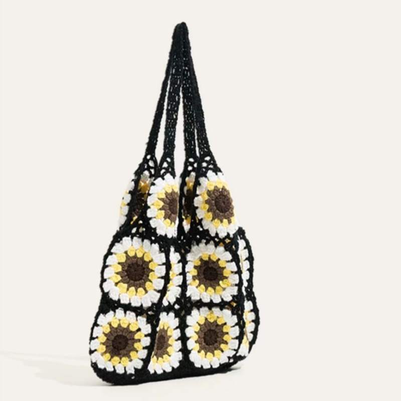 Túi Xách Đan Len Họa Tiết Hoa Hướng Dương Phong Cách Bohemian Dành Cho Nữ