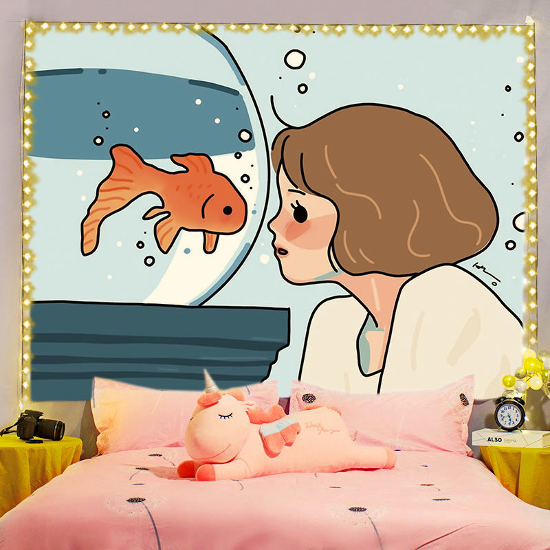 Thảm Treo Tường Hình Cô Gái Đáng Yêu Trang Trí Nhà Cửa Tiện Dụng
