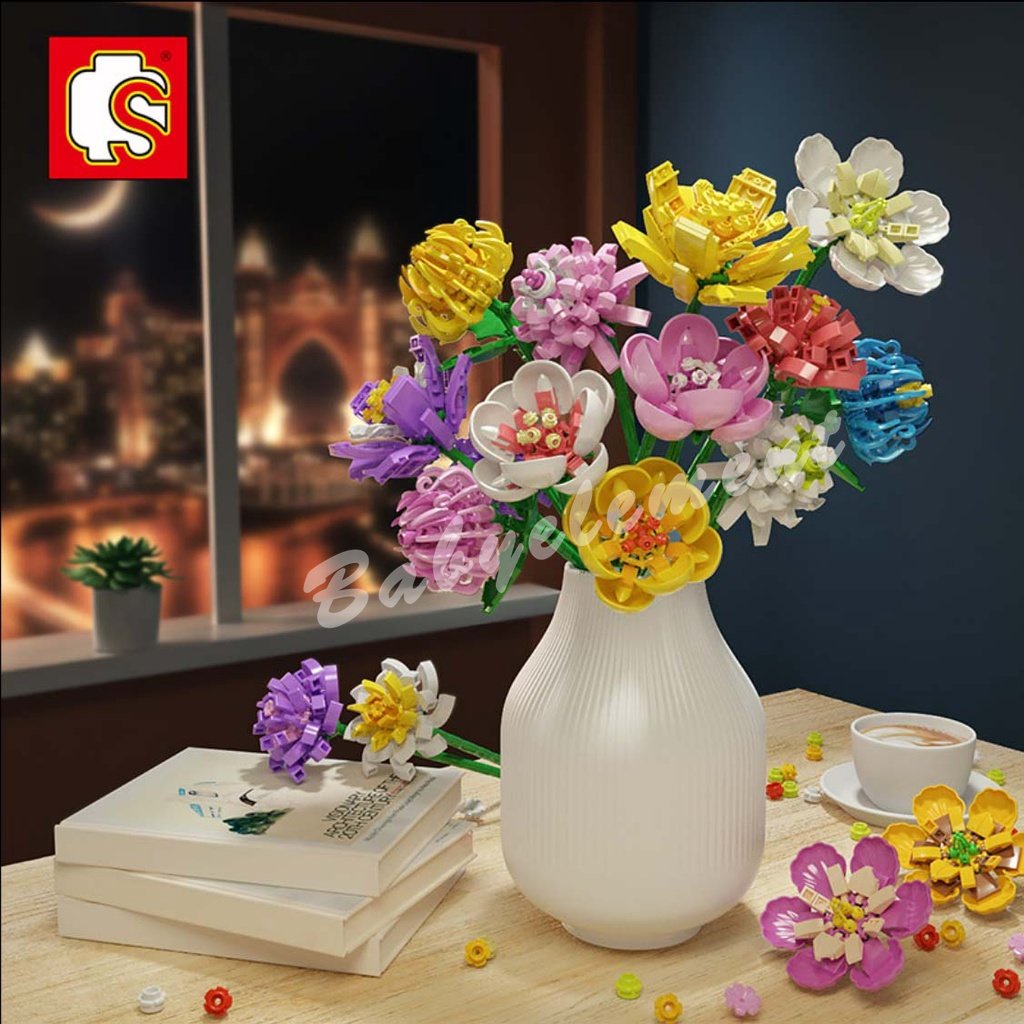 Mô Phỏng Loạt Hoa Xếp Hình Khối Xây Dựng Hoa Phòng Sáng Tạo Trang Trí Grils Nữ Quà Tặng Lãng Mạn Tự Làm Đồ Chơi