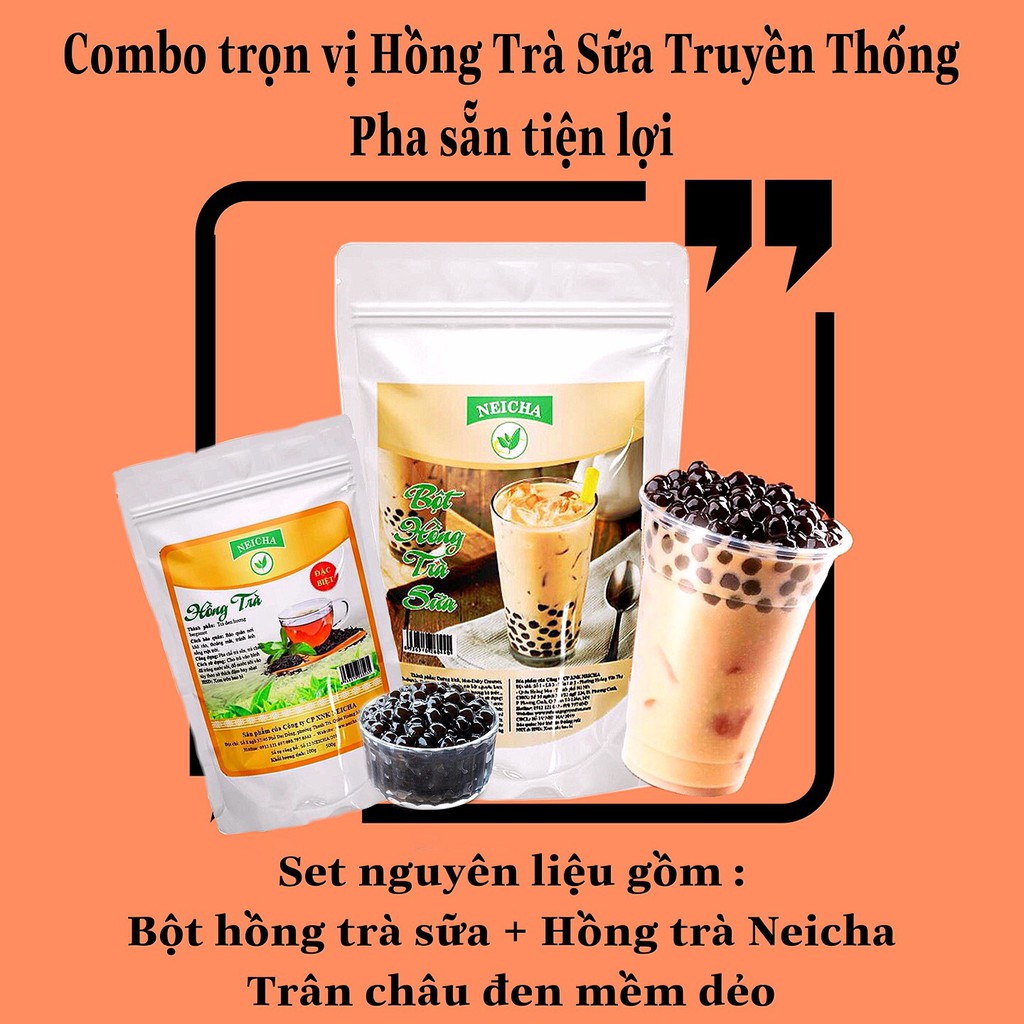 (Combo HOT)Set TRÀ SỮA PHA SẴN.Vị Hồng Trà Truyền Thống. Kèm 1 gói trân châu đen mềm dẻo.