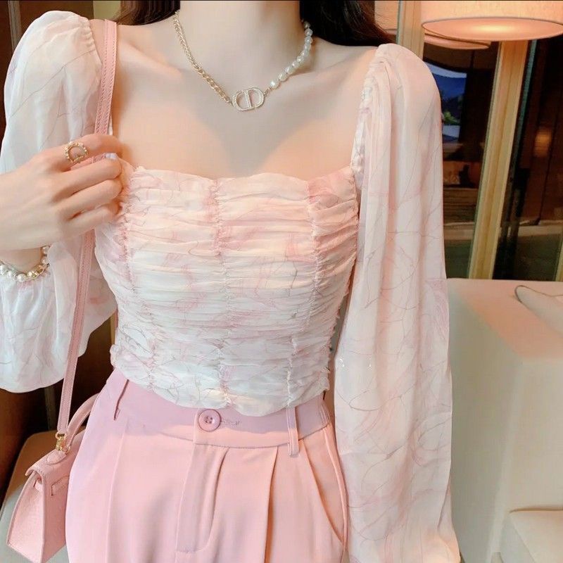 Áo Kiểu Tay Phồng Cổ Vuông Thiết Kế Mới Ngọt Ngào Thời Trang Mùa Thu Dành Cho Nữ