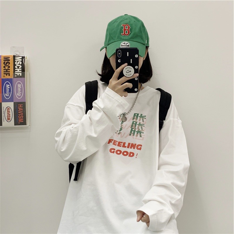 Áo thun tay dài form rộng Feeling Good ! NEKO.SG, Áo thun Streetwear Ulzzang SWT09