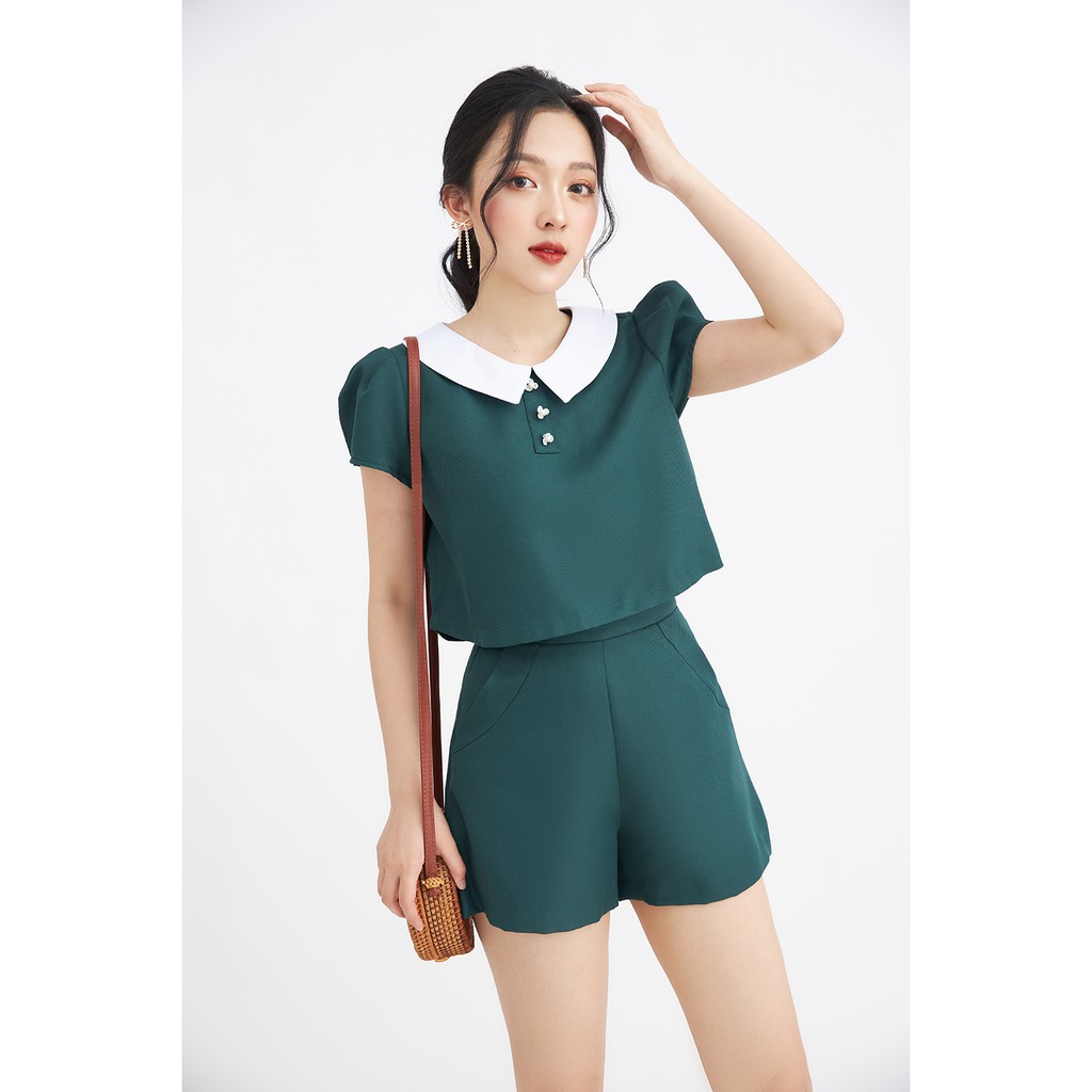 Quần shorts vải túi chéo cúc bọc 20AGAIN SVW0853 | BigBuy360 - bigbuy360.vn