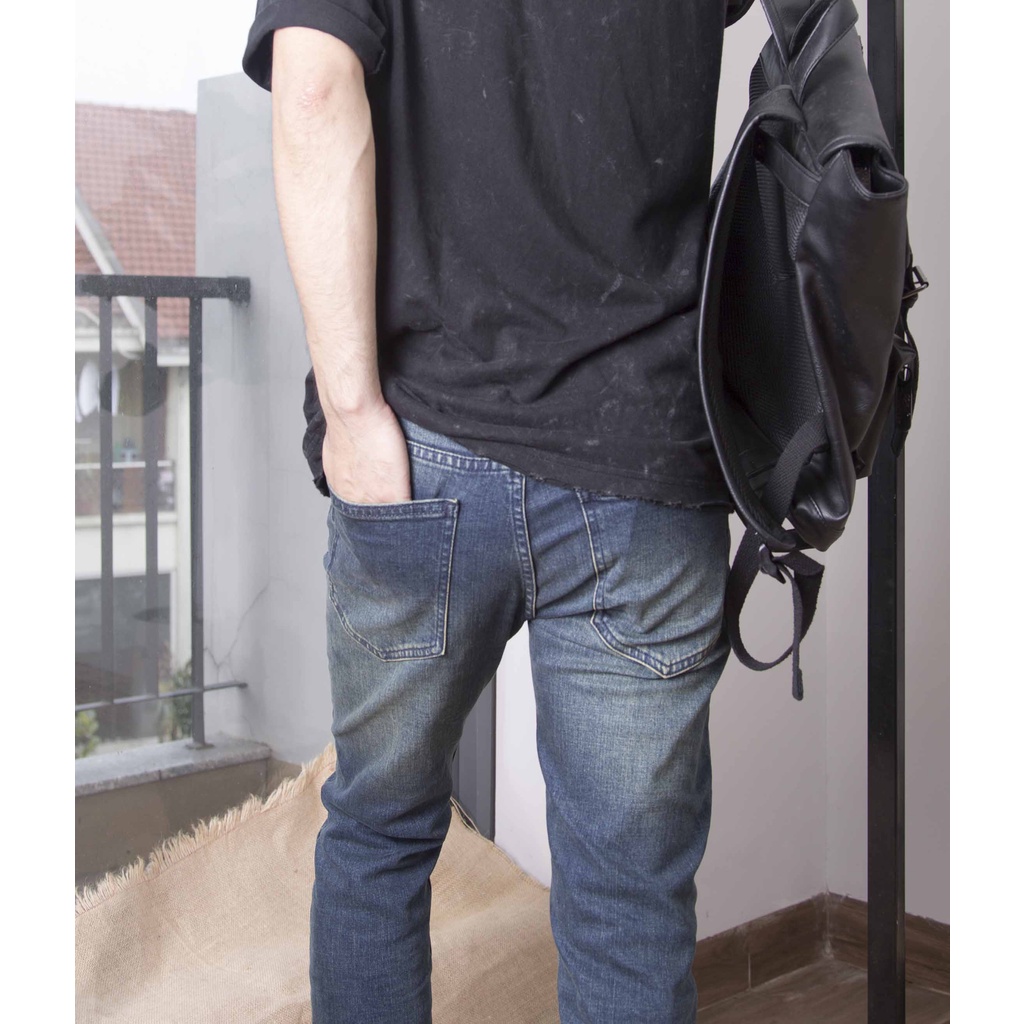 Quần jeans nam xanh  mài dáng dài cao cấp - VNLINE