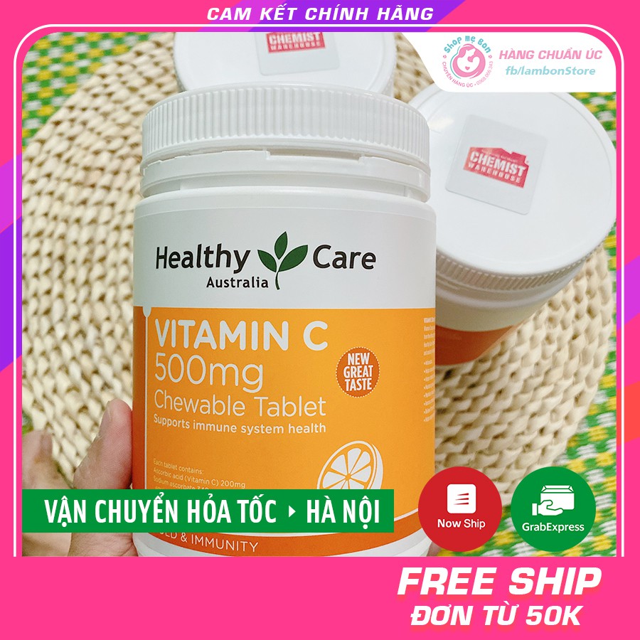 [Có tem CHEMIST] Viên C nhai Healthy Care Vitamin C 500mg 500 viên - Xuất xứ Úc