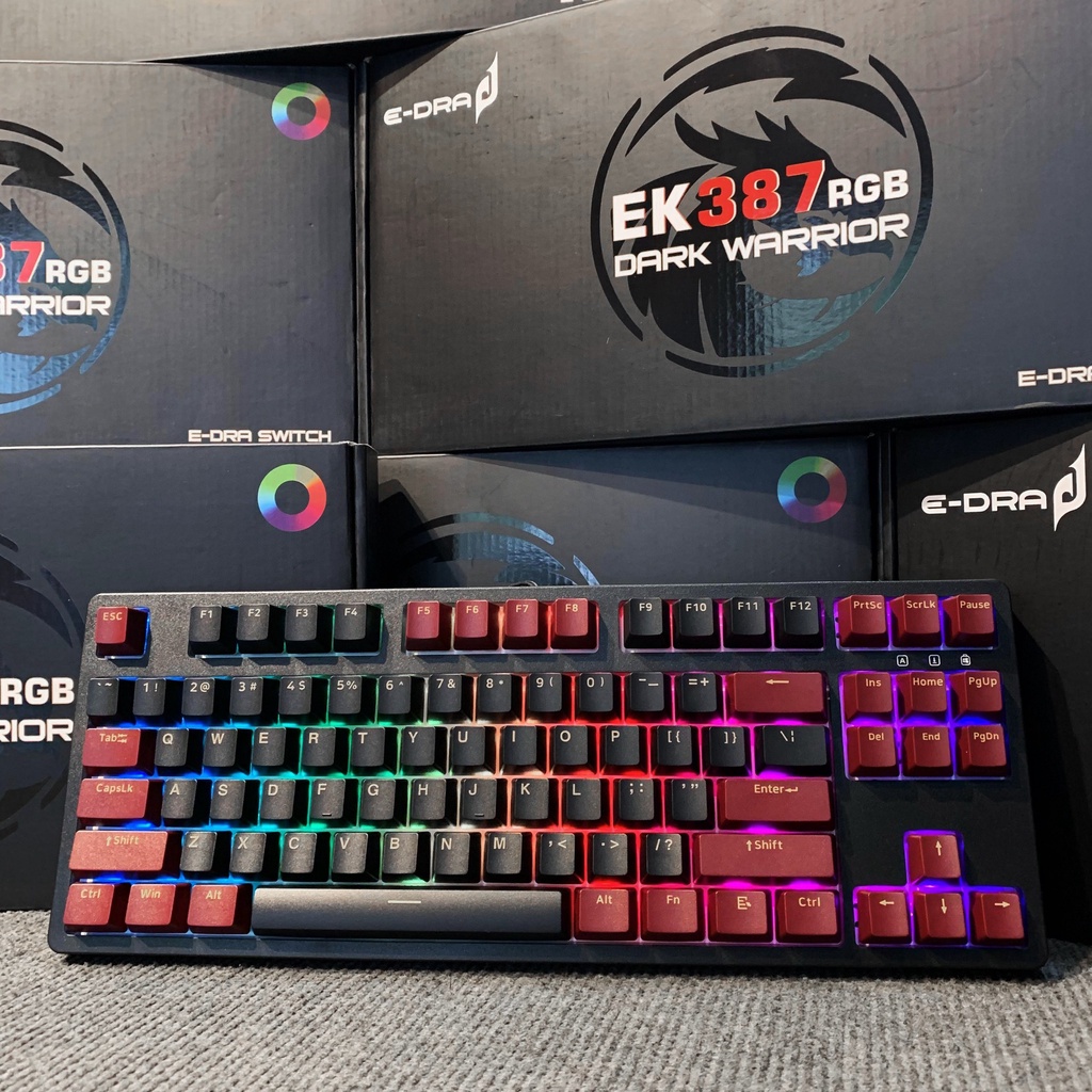 Bàn phím cơ chơi game có dây E-DRA EK387 RGB Dark Warrior - Bản 2022 - Led RGB - E-Dra Switch - Cáp TypeC