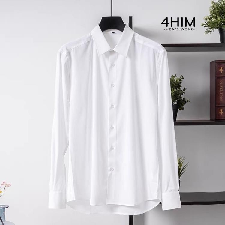 Áo sơ mi nam nữ dài tay Unisex Basic trơn màu trắng và đen Chất cotton lụa mịn mát 4HIm
