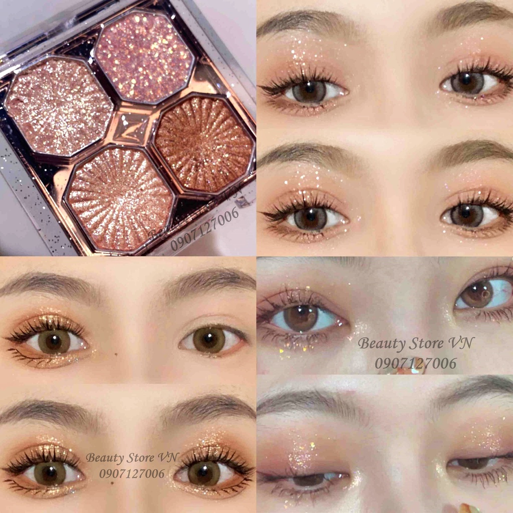 [Chính Hãng] Bảng Phấn Mắt Nhũ 4 Ô Nhiều Màu Lấp Lánh Ánh Kim