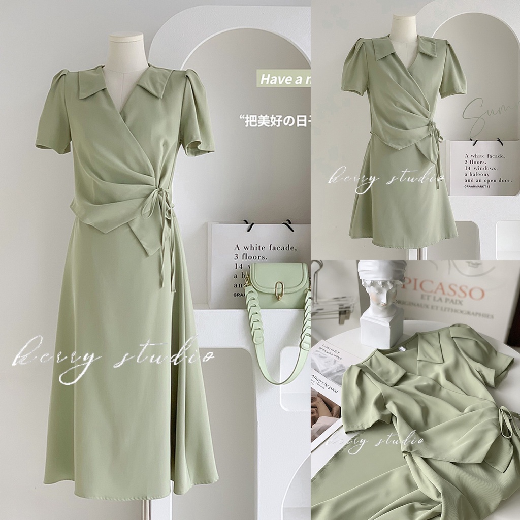 Váy maxi thắt eo dáng dai màu xanh pastel mẫu thiết kế nhà lepe
