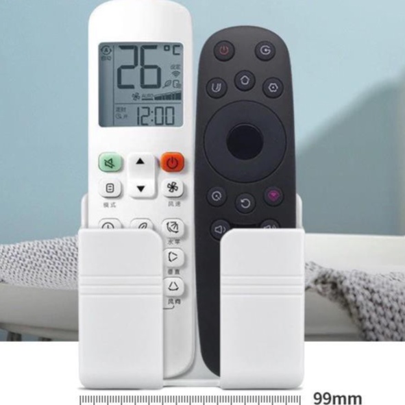 Kệ Dán Tường Để Remote, Đồ Dùng/ Giá Đỡ Sạc Điện Thoại - Có Móc Treo Giữ Dây Điện