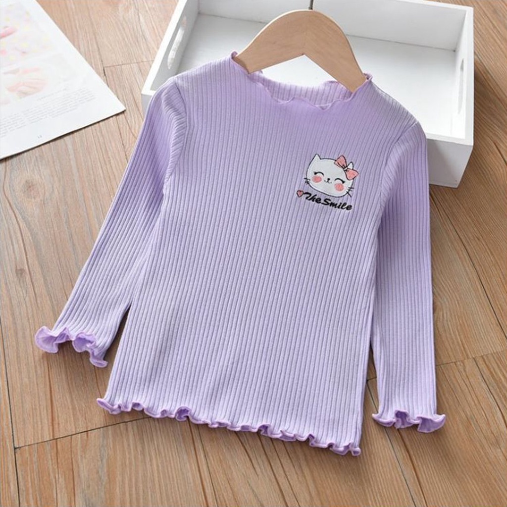 Áo dài tay thu đông cho bé gái từ 6-45kg, áo trẻ em dài tay chất len tăm KITTY SMILE