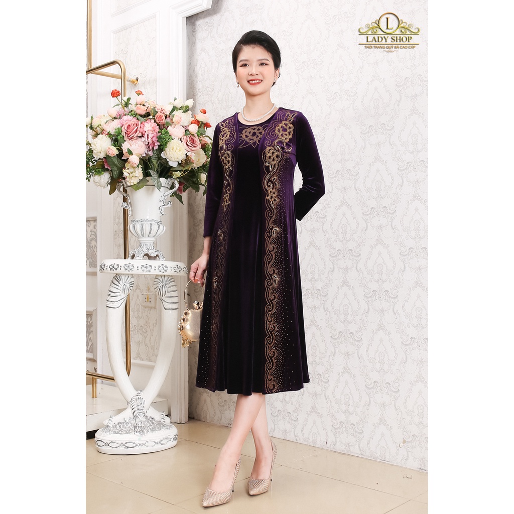 Ladyshop thời trang thu đông áo khoác nhung dáng dài kết thủ công TK739