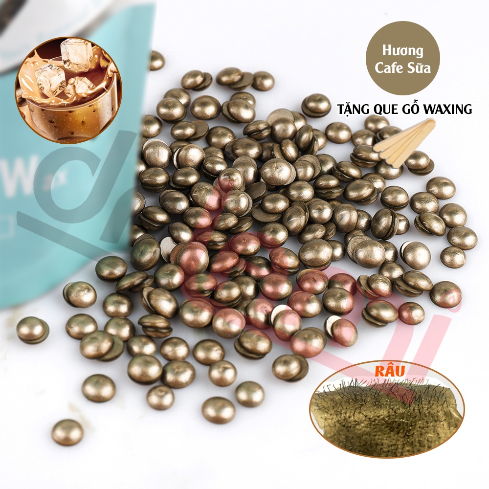 Sáp Wax Lông Cao Cấp Chuyên Dành cho Wax Tẩy Ria Mép, Râu - Hương cà phê sữa thơm ngát - tặng kèm que gỗ