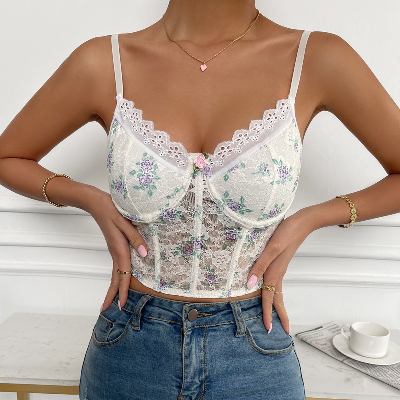 Brroa Áo Lót Ren Hoa Hai Dây Hở Lưng Có Mút Đệm Quyến Rũ Dành Cho Nữ Mùa Hè