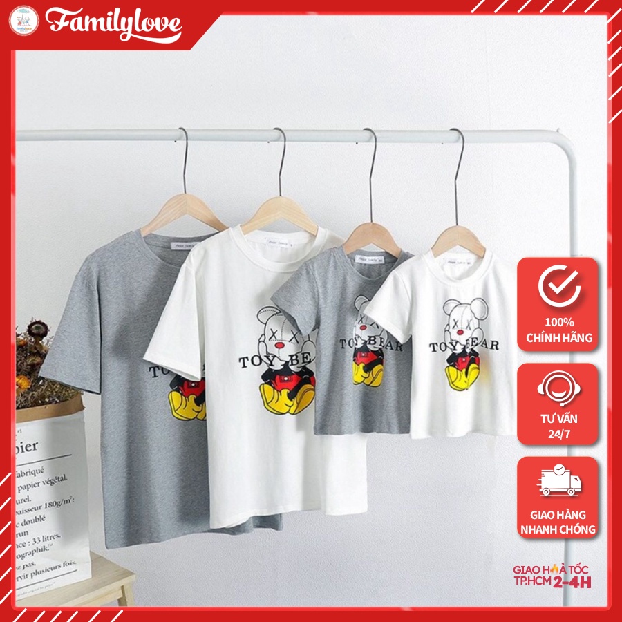 Áo Gia Đình Familylove - Mẫu Áo Gia Đình Gấu Toybear Màu Trắng Và Xám Chất Cotton 100%