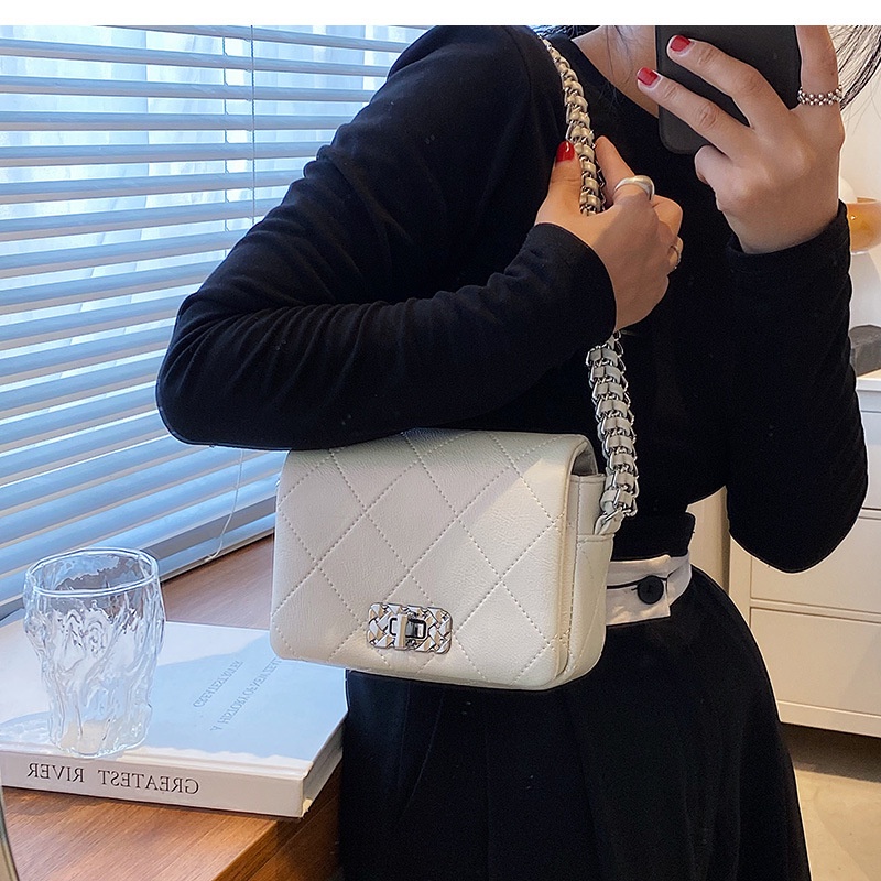 Túi Đeo Vai Hình Vuông Cỡ Nhỏ Thêu Họa Tiết Kẻ Sọc Kim Cương Thời Trang Cho Nữ