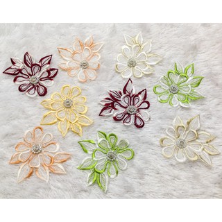 Bông voan hoa mai thêu đính xoàn dễ thương chỉ lan màu đẹp