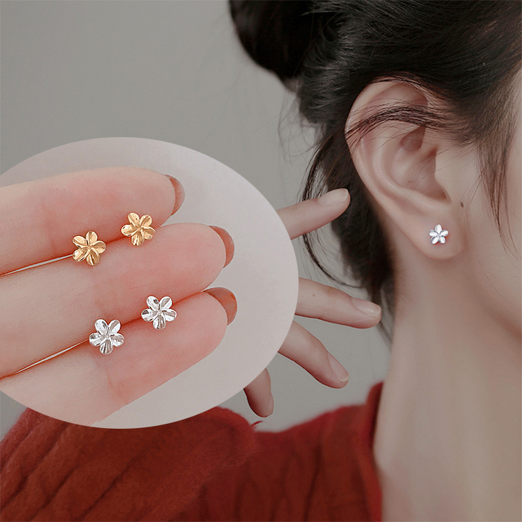 Hoa Bông Tai Fashion Cherry Flower Blossoms Flower Stud Earrings Silver Gold Color Ear Studs Women's Jewelry Birthday Gift