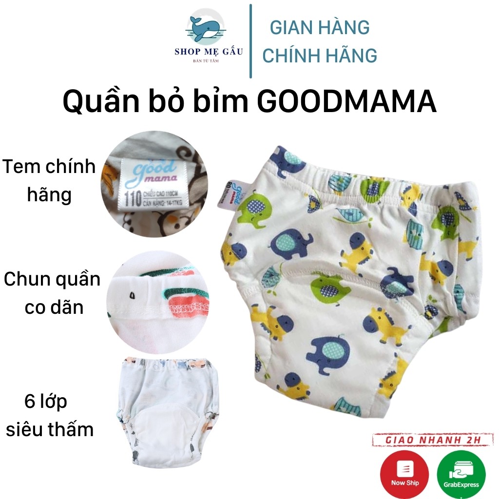 Quần bỏ bỉm ⚡CHÍNH HÃNG⚡ Bỉm vải cho bé GOODMAMA 6 lớp siêu thấm thông thoáng tuyệt đối cho bé