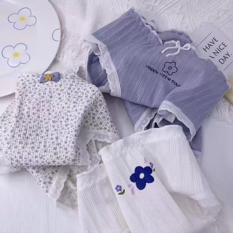 Bộ 5 Quần Lót Cotton Màu Xanh Dương Thoáng Khí Dễ Thương Phong Cách Hàn Quốc Cho Nữ