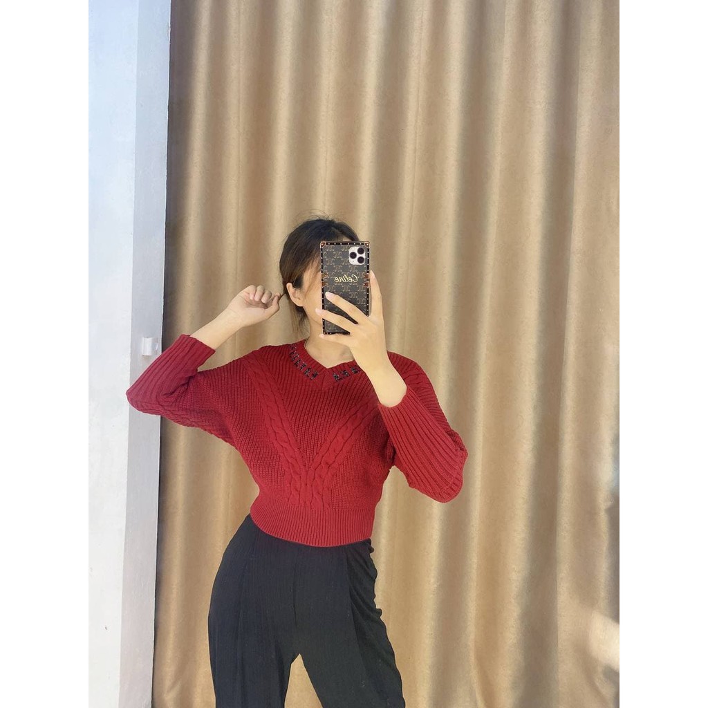 áo len cánh dơi nữ cổ tim tay dài chất len vặn thừng dày dặn siêu ấm lên dáng siêu điệu đà | BigBuy360 - bigbuy360.vn