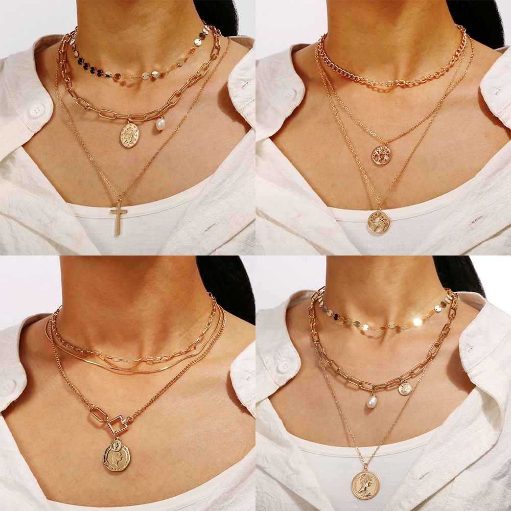 Dây Chuyền Nhiều Lớp Phối Mặt Vỏ Sò/Ngọc Trai Nhân Tạo Độc Đáo Thời Trang Cho Nữ