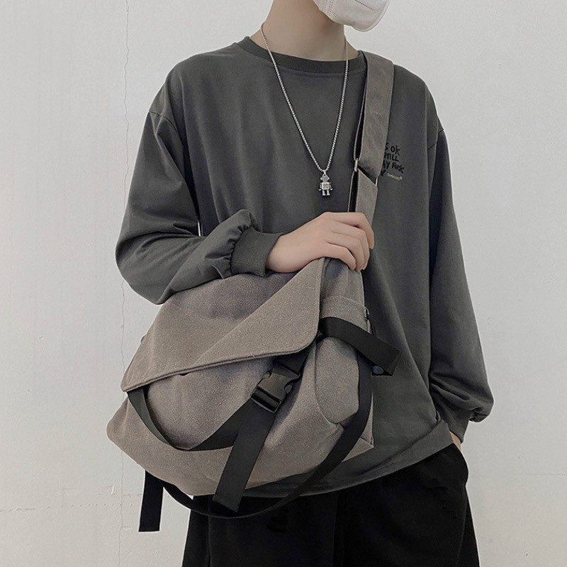 TÚI TOTE ĐEO CHÉO UNISEX NẮP HỘP VẢI CANVAS PHONG CÁCH ULZZANG