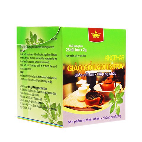 TRÀ GIẢO CỔ LAM Extra 20 Túi Kingphar -  Giúp hạ mỡ máu, giảm cholesterol toàn phần, ngăn ngừa xơ vữa mạch máu