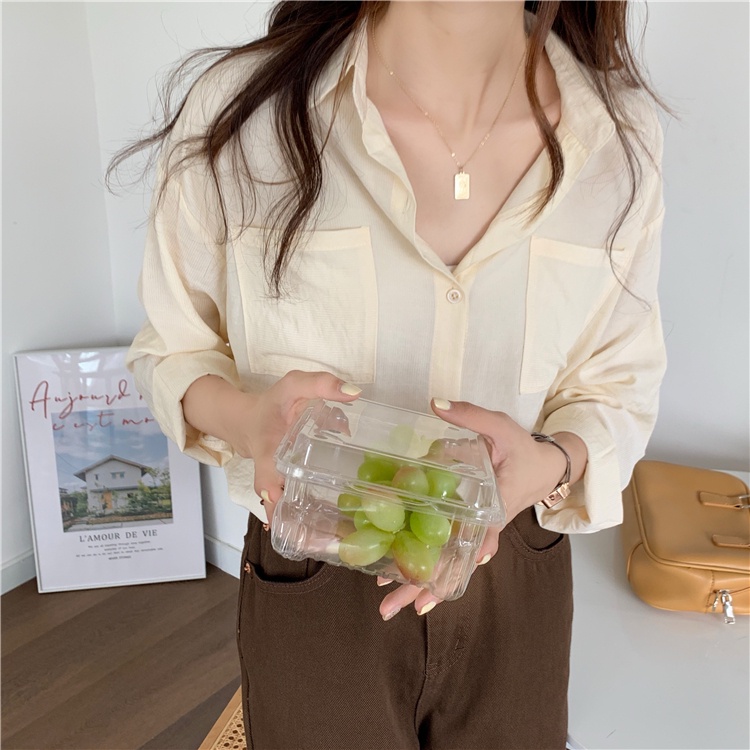 Áo sơ mi nữ Tay dài Form rộng Ulzzang Hàn Quốc Sơ mi trơn nữ Dài tay Thời trang