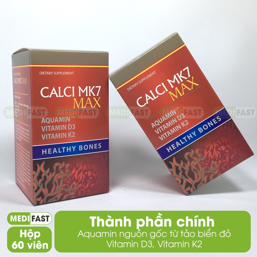 Canxi Calci Mk7 hữu cơ từ tảo biển đỏ Hộp 60 viên Nhập khẩu từ Châu Âu, có thêm D3 và K2 giảm loãng xương cho mẹ bầu