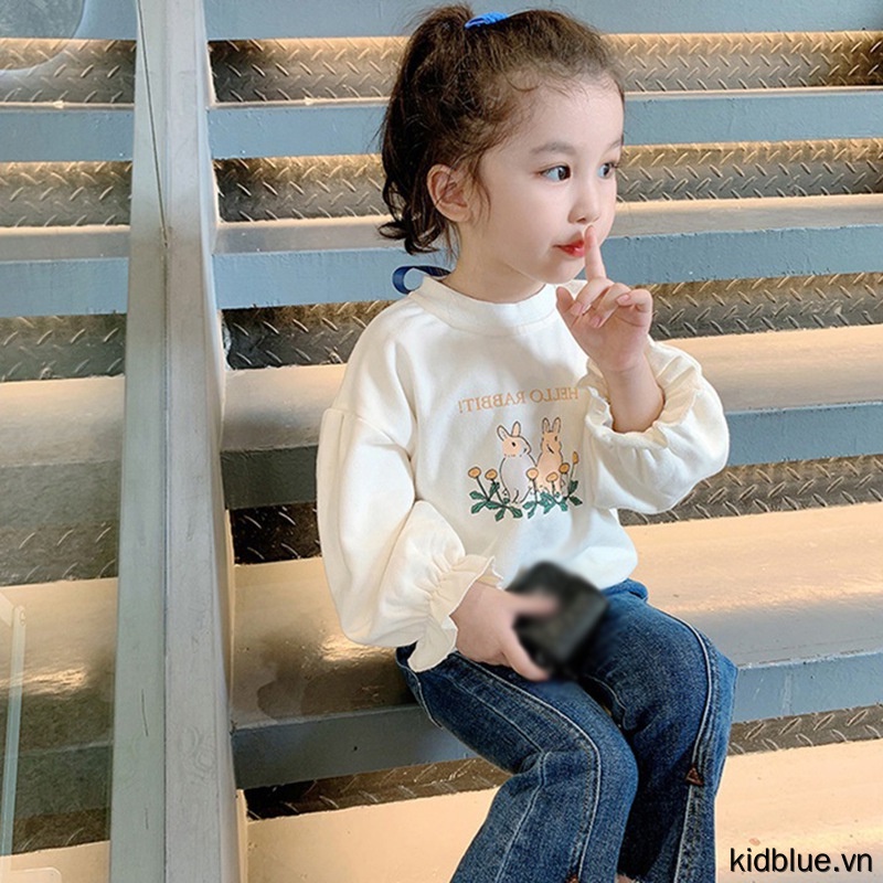 Áo sweater mỏng tay dài in hoạt hình cho bé gái Hàn Quốc