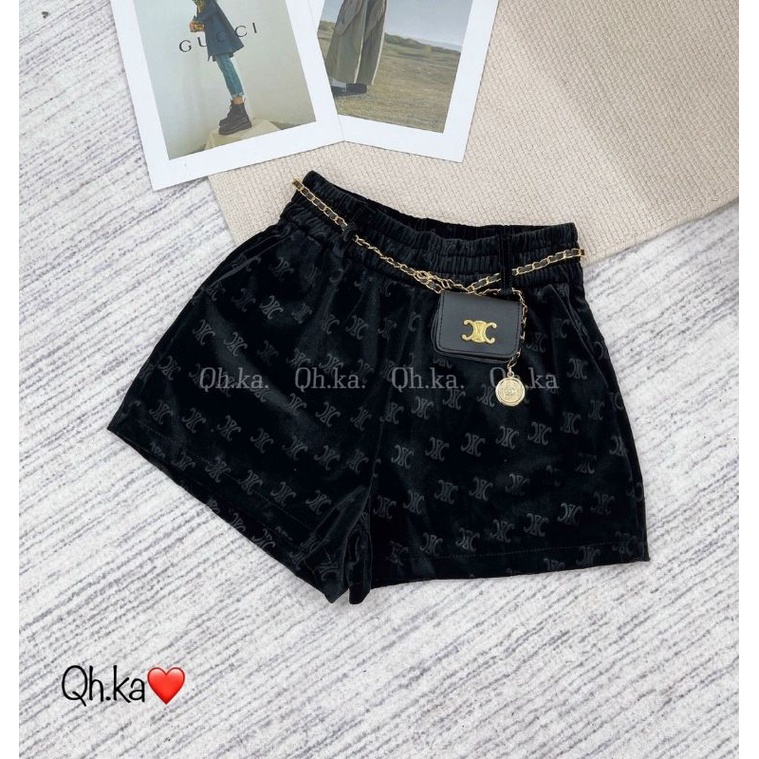 Quần sóc nhung Gu kèm đai xich cạp chun