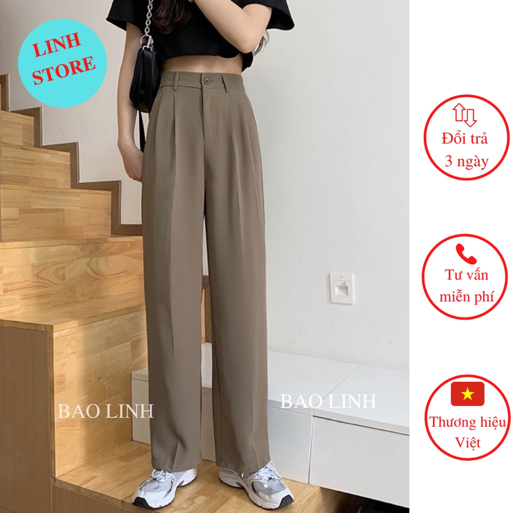 Quần Vải Ống Suông Nữ Cạp Cao, Quần Ống Rộng Nữ Công Sở  Mặc Đi Làm Đi Học