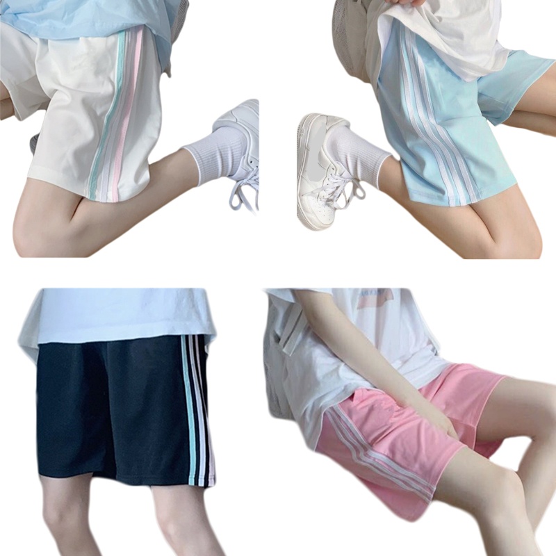 Brroa Quần Short Thể Thao Lưng Cao 3 Sọc Màu Sắc Tương Phản Thời Trang Mùa Hè Cho Nữ