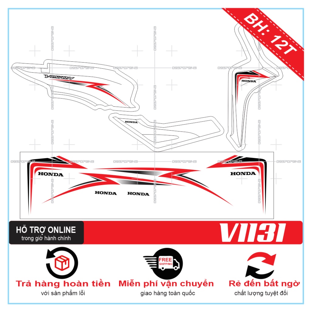 TEM XE VISION 2016 CHỈ ĐỎ DÁN XE TRẮNG 1131 -- SHIN DECAL 2