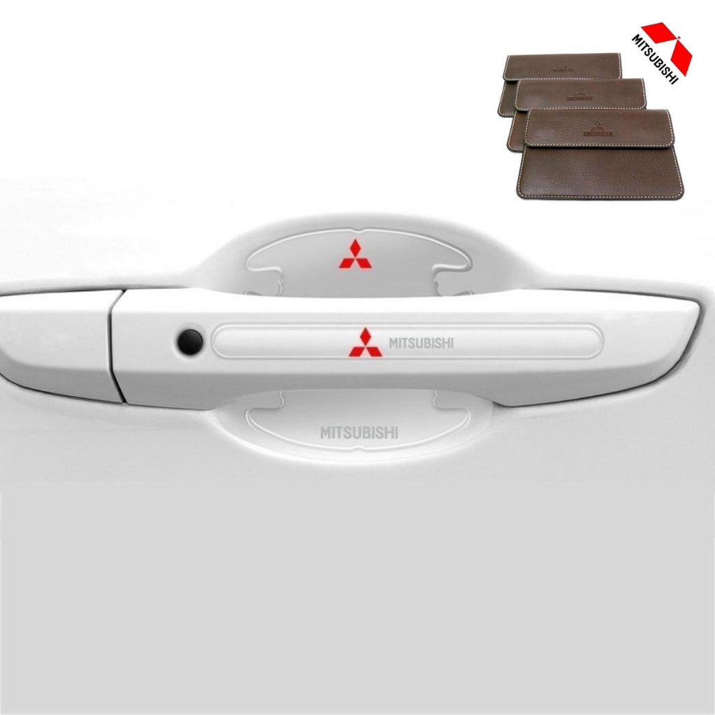 Bộ 10 miếng dán silicon tay, hõm, gương ô tô logo hãng xe Mitsubishi Xpander, Pajero, Attrage, Mirage, Triton, Outlander