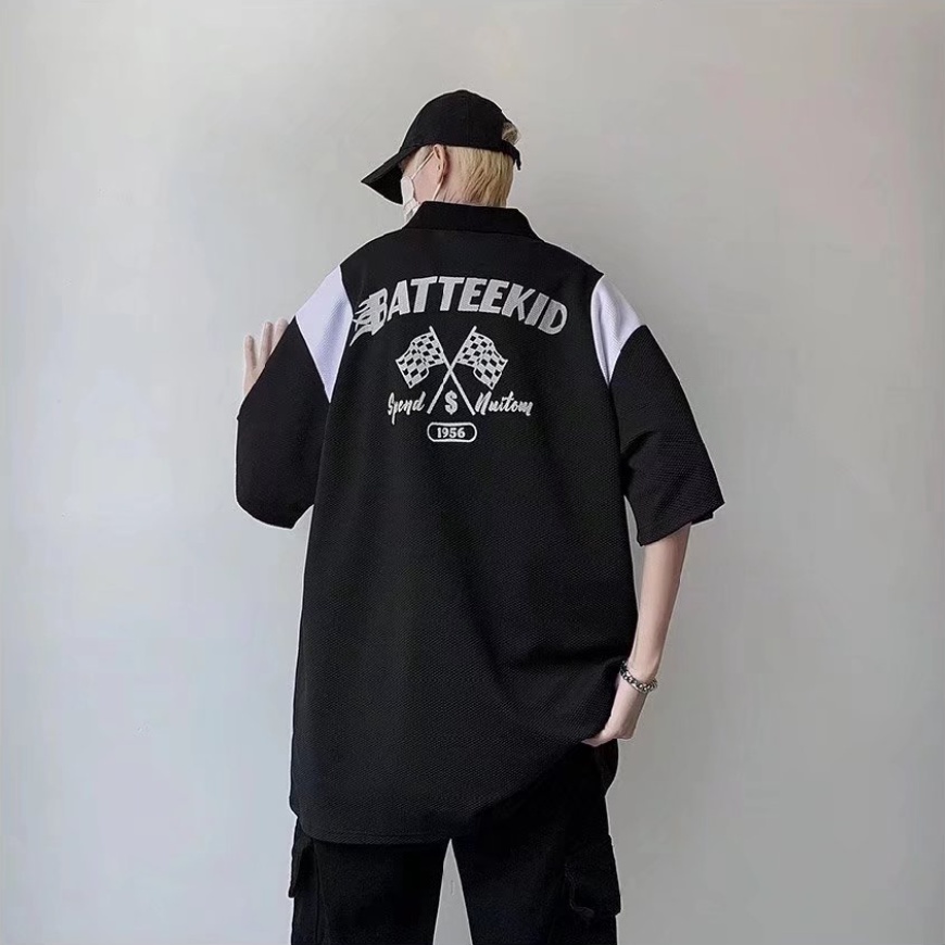 Áo polo Ngắn Tay Dáng Rộng áo polo nam In Chữ áo thun có cổ Đơn Giản áo phông nam có cổ Phong Cách Châu Âu Nam Nữ