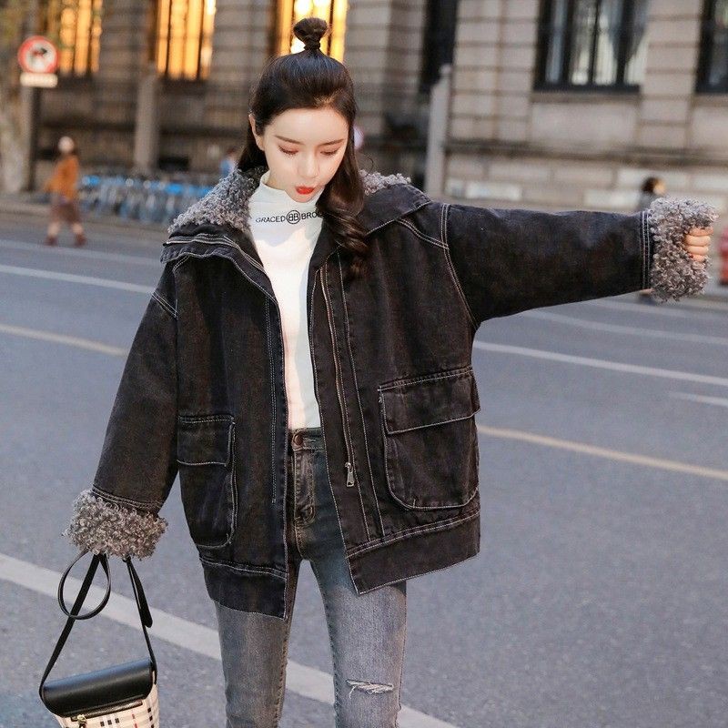 Áo khoác denim jean lót lông