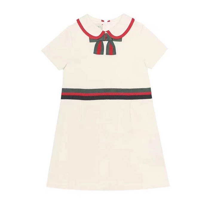 Đầm len dáng xoè tay ngắn cổ thắt nơ xinh xắn cho bé gái thương hiệu Gucci GC cao cấp