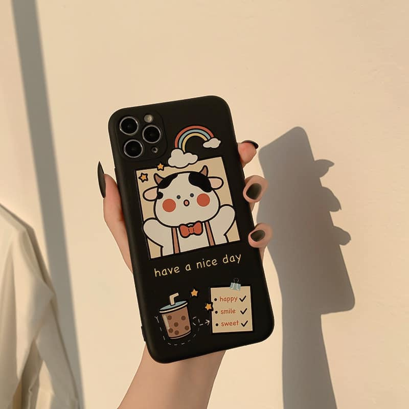 Ốp Lưng Điện Thoại Nhựa Mềm Bò Đeo Nơ - CAS2170