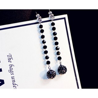 Bông tai đá pha lê đen bạc S925 dáng dài