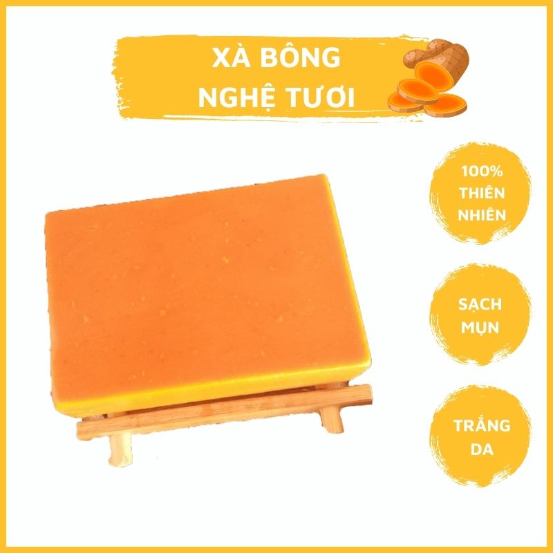 Xà Phòng Nghệ Trắng Da Giảm Mụn Thâm Sạch Nhờn Giảm Hôi Nách, Mồ Hôi Cơ Thể, 100% Thiên Nhiên An Toàn Cho D100G