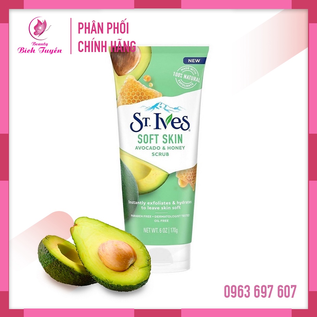Sữa Rửa Mặt Tẩy Tế Bào Chết ST IVES Soft Skin Chiết Xuất Bơ Mật Ong 170g BT Cosmetic