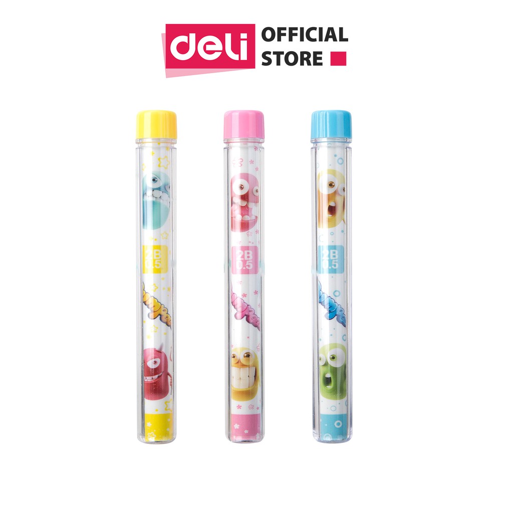 Ruột bút chì 2B Deli x Bumpees - 0.5mm/0.7mm - ngòi chì kim - Xanh, Hồng, Vàng - màu ngẫu nhiên - 2 ống - EU67200 / EU67